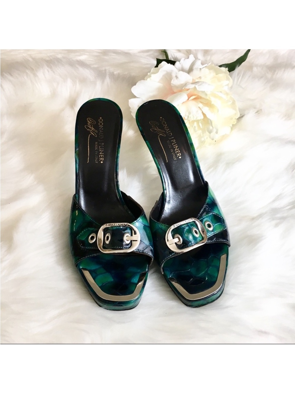 Donald J. Pliner Emerald Green Buckle Slide Mules